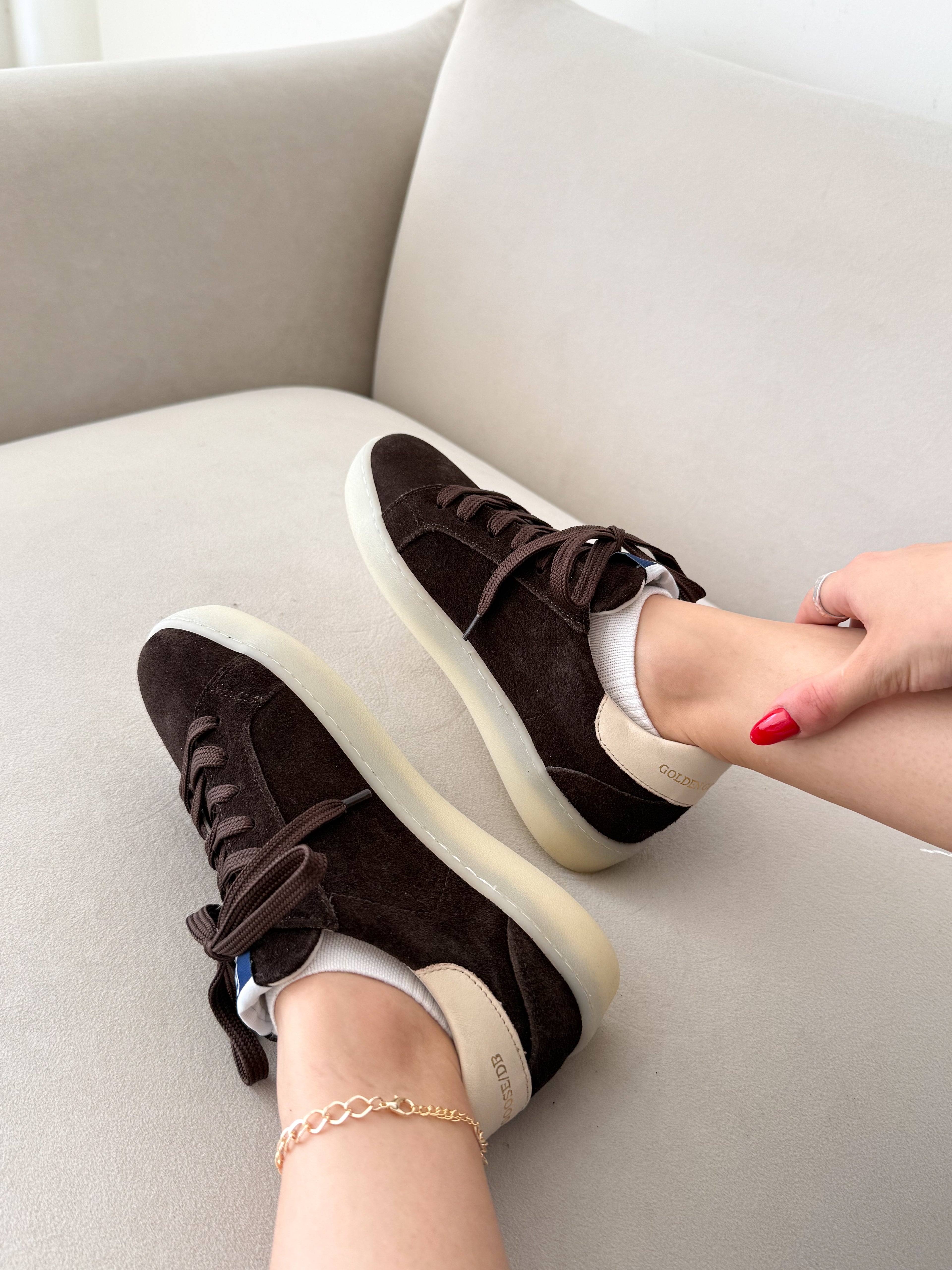 Hakiki Deri Kahverengi Süet Yıldız Detaylı Kadın Sneaker Günlük Spor Ayakkabı