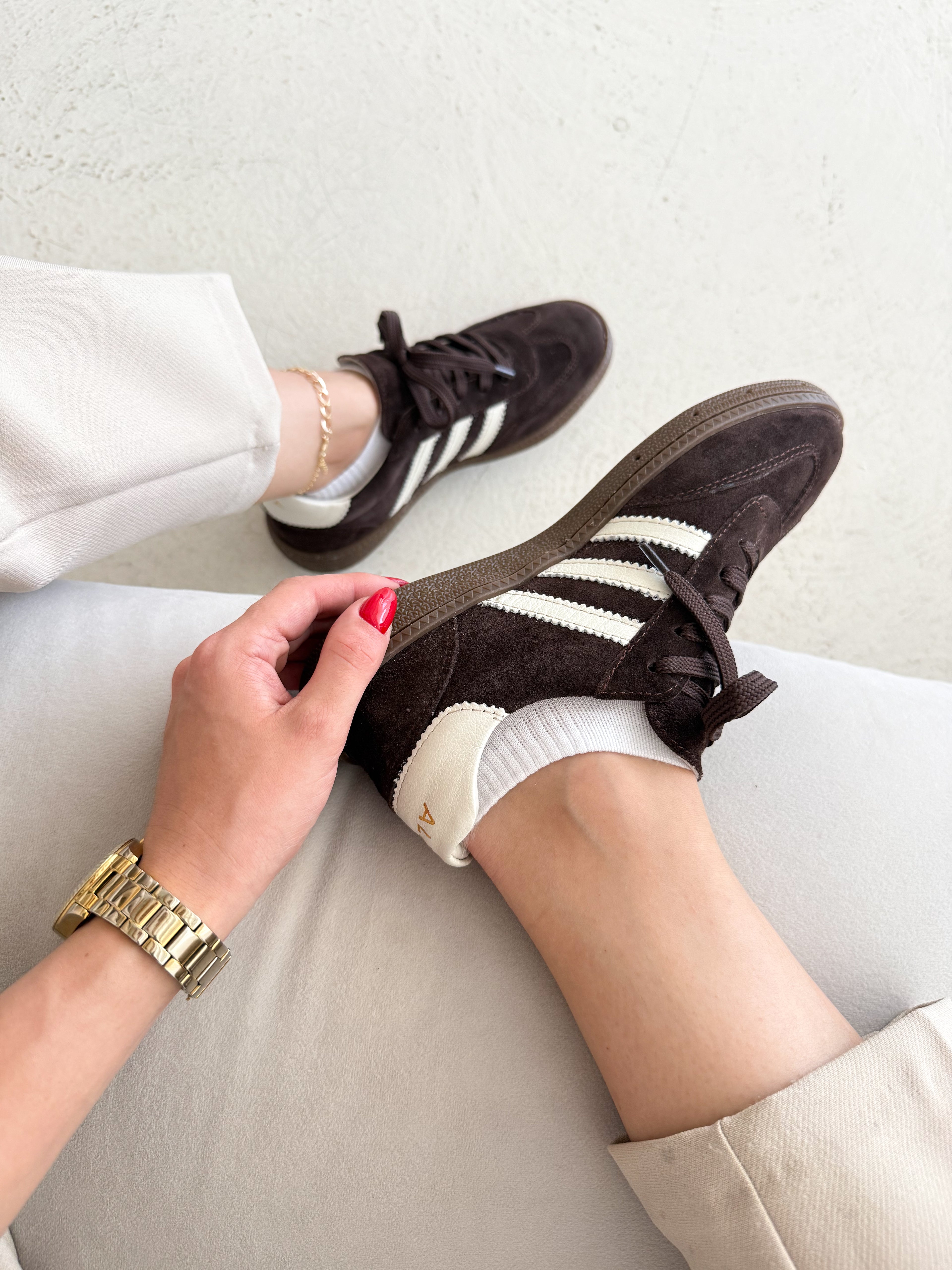 Hakiki Deri Üç Çizgi Detaylı Kahverengi Kadın Sneaker Günlük Spor Ayakkabı